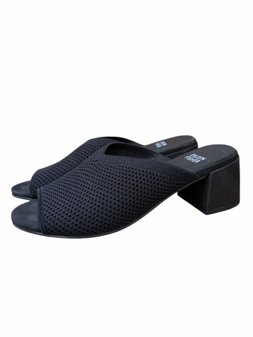 Eileen Fisher Fave Block Heel Slide Sandal In Knit Stretch Black Size 6.5 - Picture 2 of 8